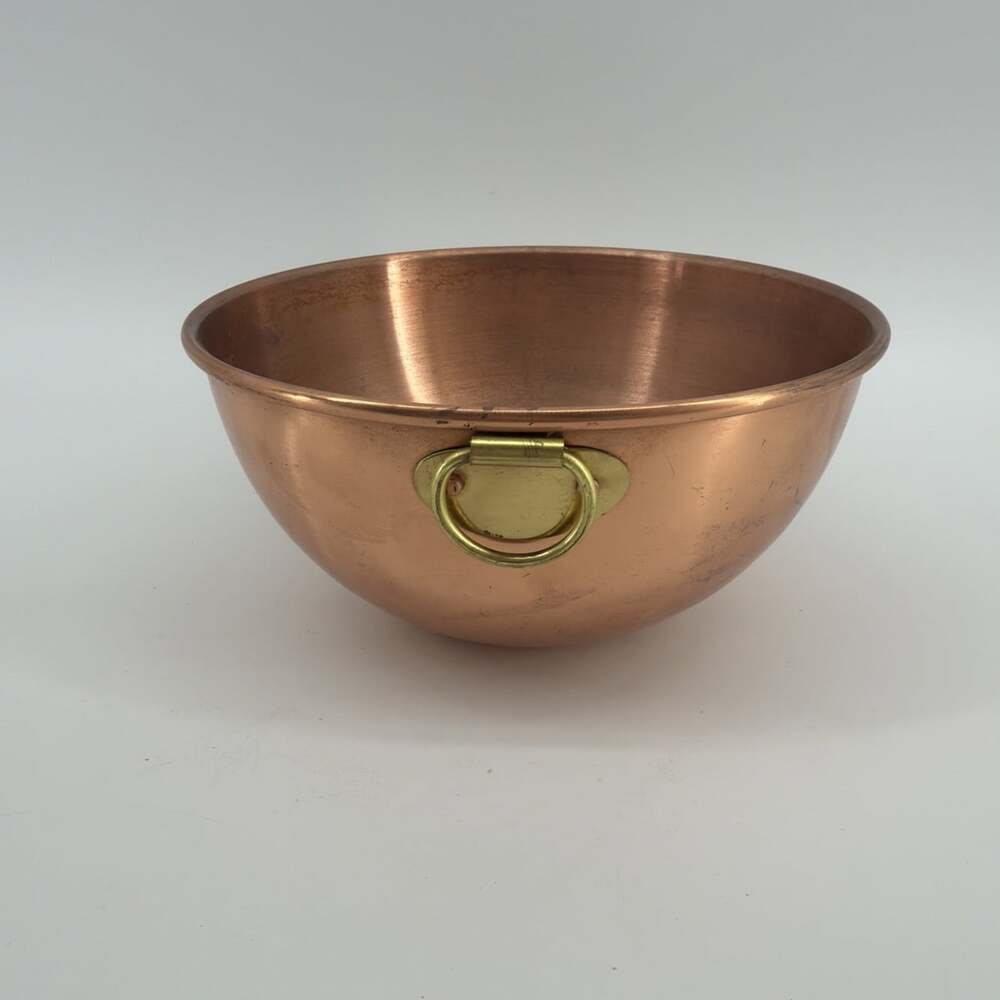 Copper Mixing Bowl Round Bottom Brass Ring Rolled Edge